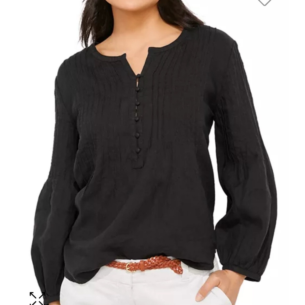 Vineyard Vines linen pintuck trim blouse navy blue
